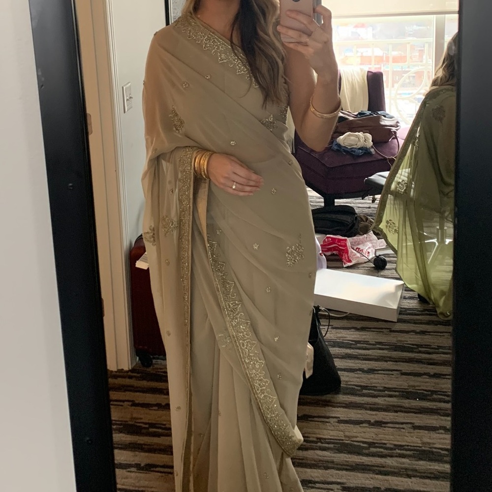 Size medium beaded tan saree